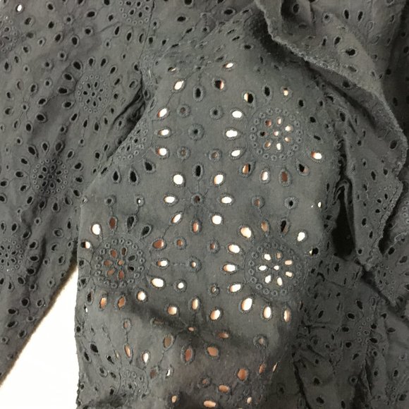 Madewell Top XS Blouse Long Sleeve Black Eyelet Ruffle Lace Career Gothic Romanc - Picture 8 of 12